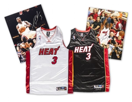 Dwayne Wade Autographed Lot of 4: (2) Miami Heat Signed Jerseys & (2) Signed 16x20 Photos
